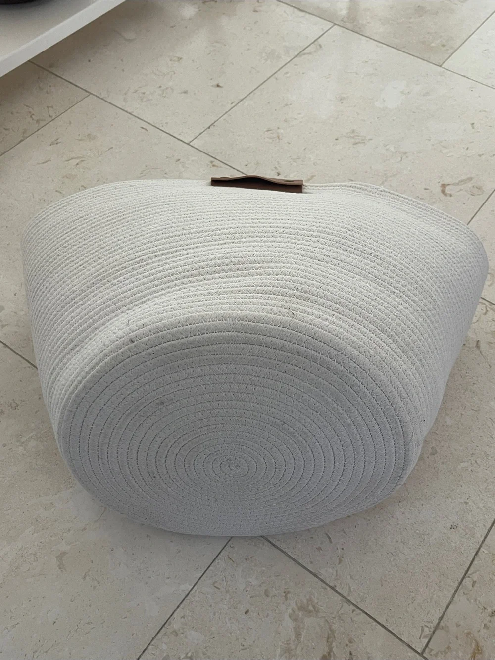 Home Accents white Rope Basket with Brown Leather Handles